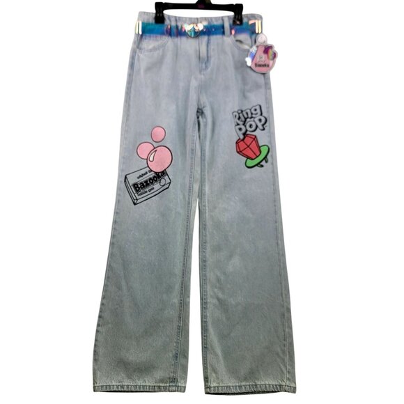 Justice Other - Justice Girls Bazooka Ring Pop Graphic Baggy Jeans Holographic Belt Size 10 NEW